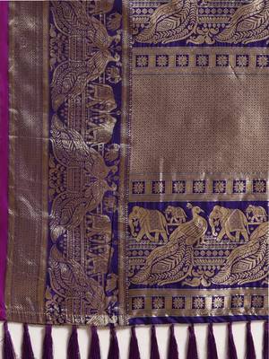 VASTRANAND Purple & Golden Woven Design Banarasi Saree 4