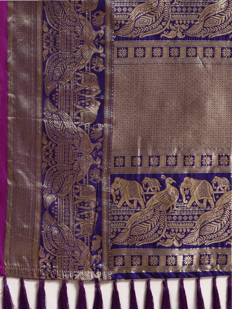 VASTRANAND Purple & Golden Woven Design Banarasi Saree