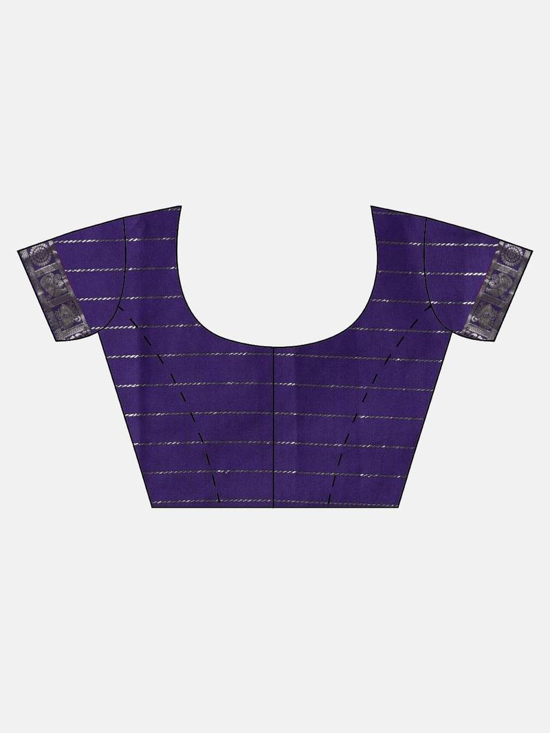 VASTRANAND Navy Blue & Silver-Toned Checked Banarasi Saree