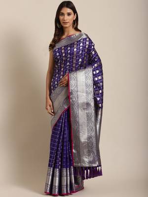 VASTRANAND Purple & Golden Woven Design Banarasi Saree 1