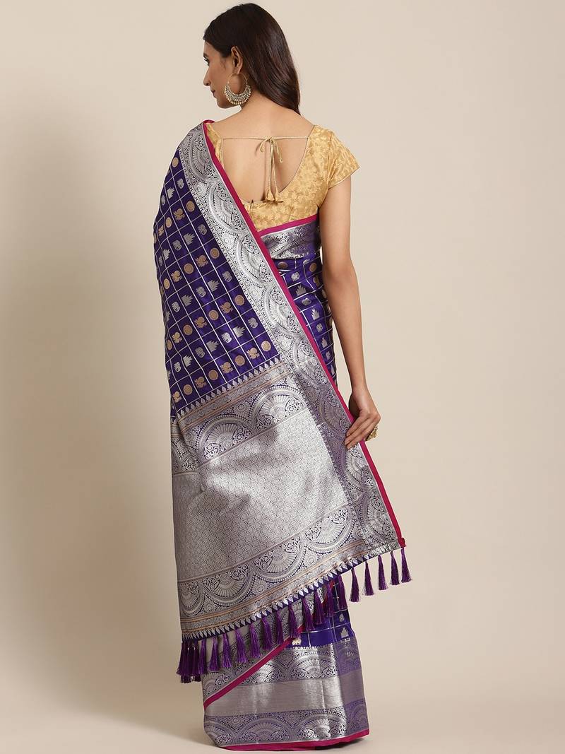 VASTRANAND Purple & Golden Woven Design Banarasi Saree