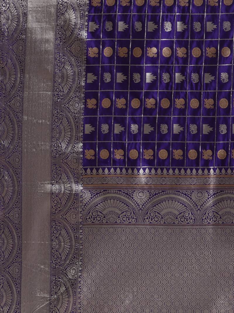 VASTRANAND Purple & Golden Woven Design Banarasi Saree