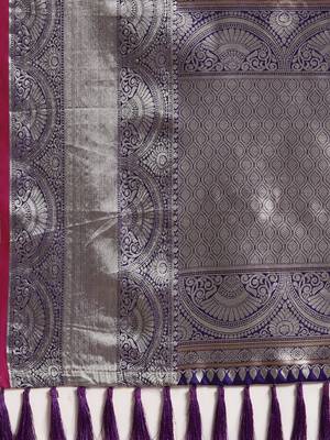 VASTRANAND Purple & Golden Woven Design Banarasi Saree 4