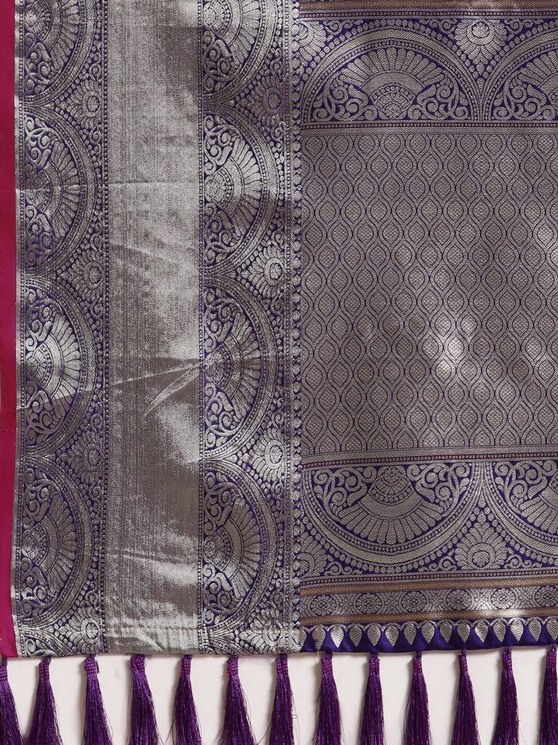 VASTRANAND Purple & Golden Woven Design Banarasi Saree
