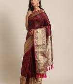 VASTRANAND Maroon & Golden Woven Design Zari Celebrity Banarasi Saree