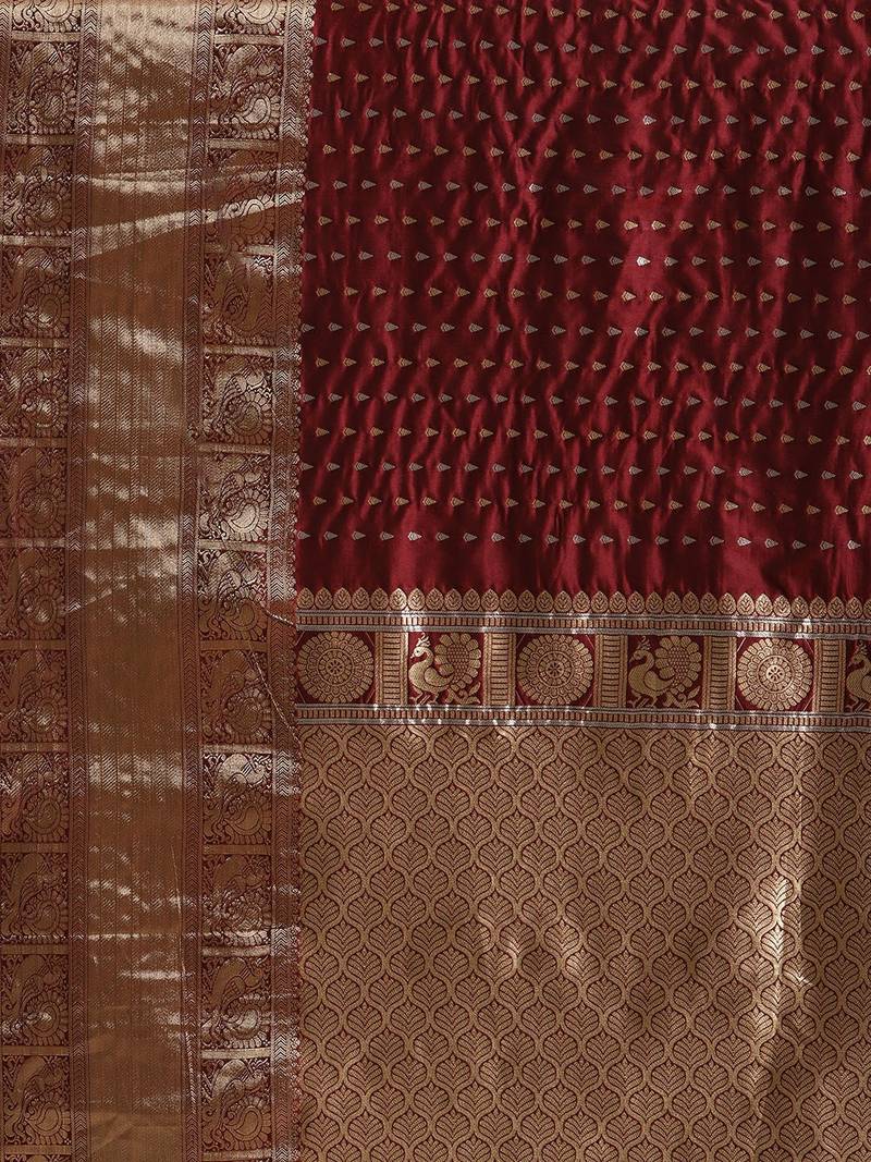 VASTRANAND Maroon & Golden Woven Design Zari Celebrity Banarasi Saree