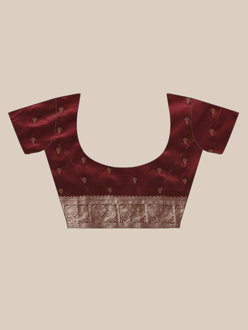 VASTRANAND Maroon & Golden Woven Design Zari Celebrity Banarasi Saree