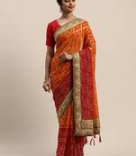 VASTRANAND Red & Orange Poly Georgette Checked Bandhani Celebrity Saree