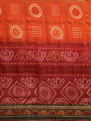 VASTRANAND Red & Orange Poly Georgette Checked Bandhani Celebrity Saree 3