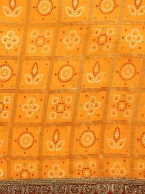 VASTRANAND Yellow & Maroon Printed Bandhani Saree 3