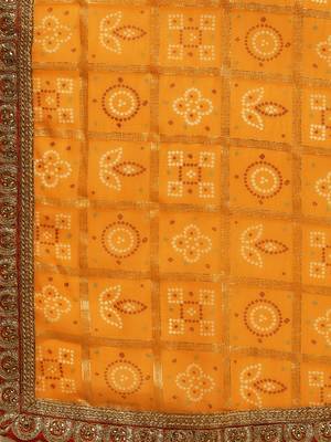 VASTRANAND Yellow & Maroon Printed Bandhani Saree 4
