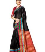 Black woven cotton saree with blouse