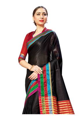 Black woven cotton saree with blouse 2