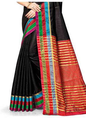 Black woven cotton saree with blouse 3
