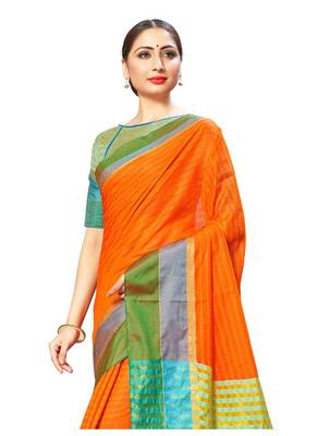 Orange woven cotton saree with blouse 2