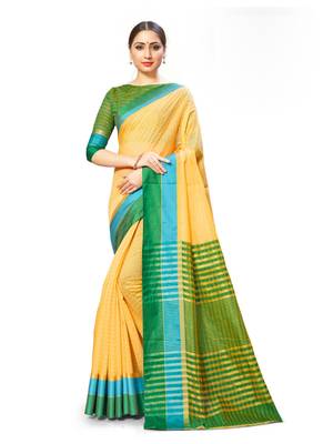 Yellow woven cotton saree with blouse 1