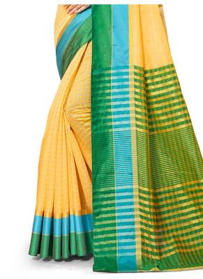 Yellow woven cotton saree with blouse 3