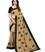Beige embroidered poly silk saree with blouse