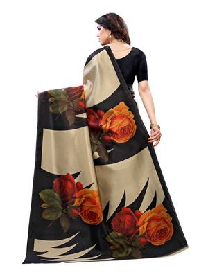 Black printed poly silk saree with blouse 3