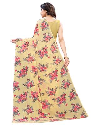 Cream printed georgette saree with blouse 3