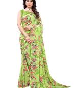 Parrot green printed georgette saree with blouse