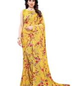 Yellow printed georgette saree with blouse