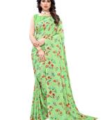 Green printed georgette saree with blouse