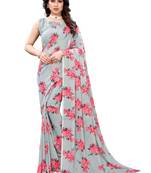 Grey printed georgette saree with blouse