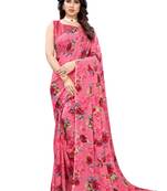 Pink printed georgette saree with blouse