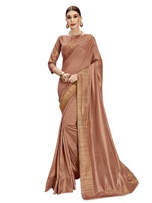 Brown woven poly silk saree with blouse 1