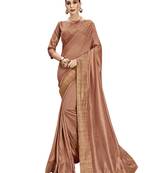 Brown woven poly silk saree with blouse