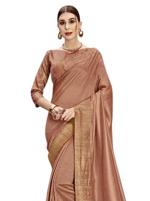 Brown woven poly silk saree with blouse 2