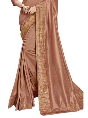 Brown woven poly silk saree with blouse 3