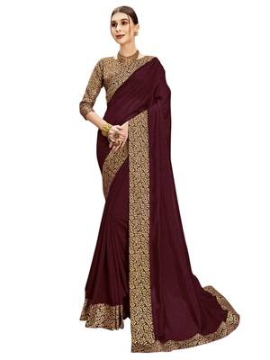 Maroon woven poly silk saree with blouse 1