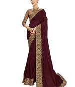 Maroon woven poly silk saree with blouse