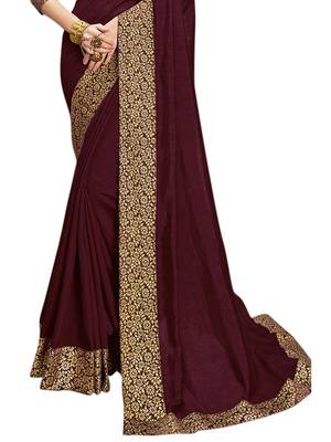 Maroon woven poly silk saree with blouse 3