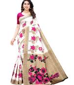 White printed poly silk saree with blouse