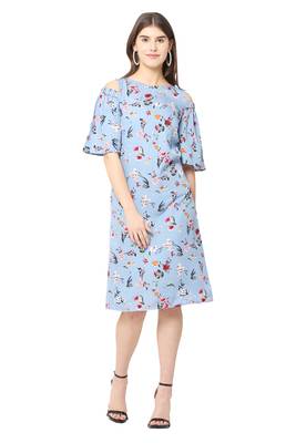 Blue printed crepe short-dresses 1