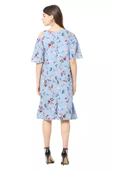 Blue printed crepe short-dresses