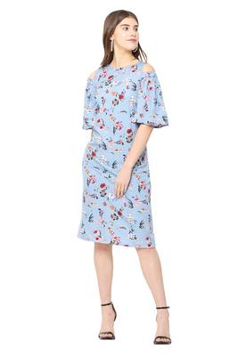 Blue printed crepe short-dresses 3
