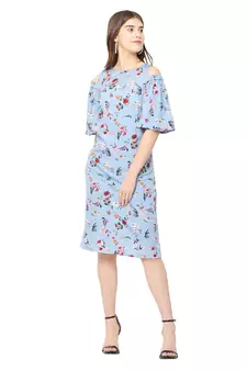 Blue printed crepe short-dresses