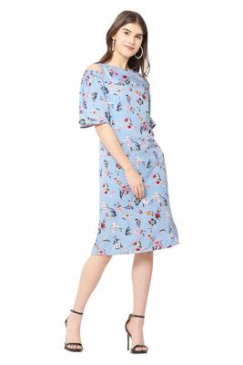 Blue printed crepe short-dresses 4