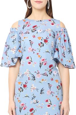 Blue printed crepe short-dresses 5