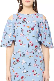 Blue printed crepe short-dresses