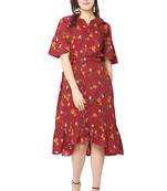 Maroon printed crepe short-dresses