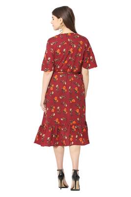 Maroon printed crepe short-dresses 2