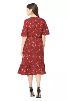 Maroon printed crepe short-dresses