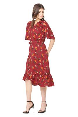 Maroon printed crepe short-dresses 3