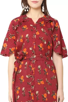 Maroon printed crepe short-dresses