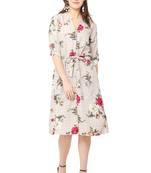 Cream printed crepe short-dresses